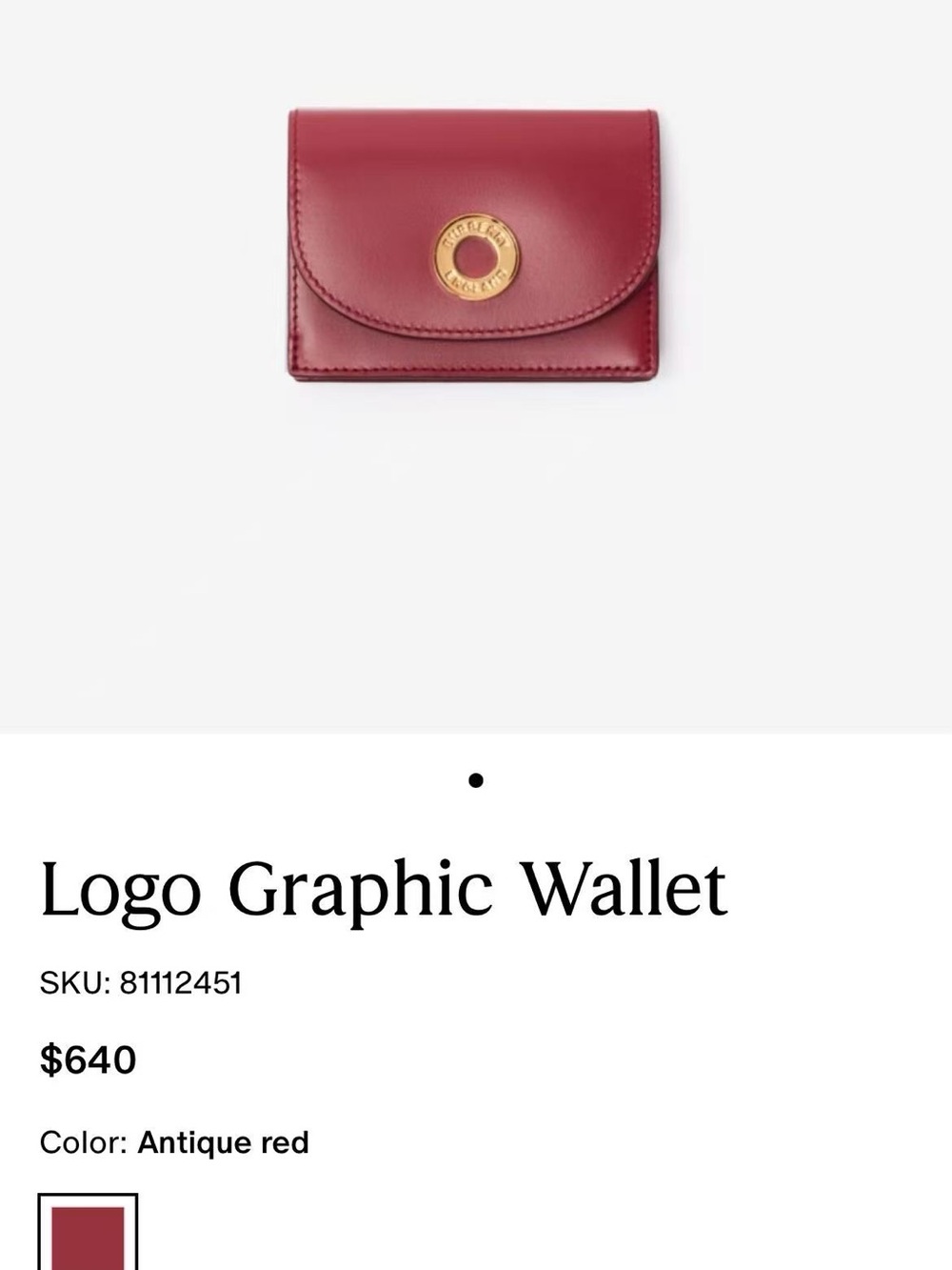 Burberry Antique Red Leather Wallet with Gold-Tone Logo